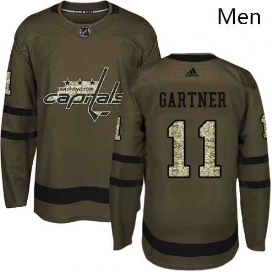 Mens Adidas Washington Capitals 11 Mike Gartner Authentic Green Salute to Service NHL Jersey